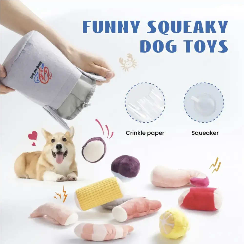 Nocciola 10 - Piece Seafood Boil Dog Toy Set with Squeakers & Crinkle Sounds - Talis Us