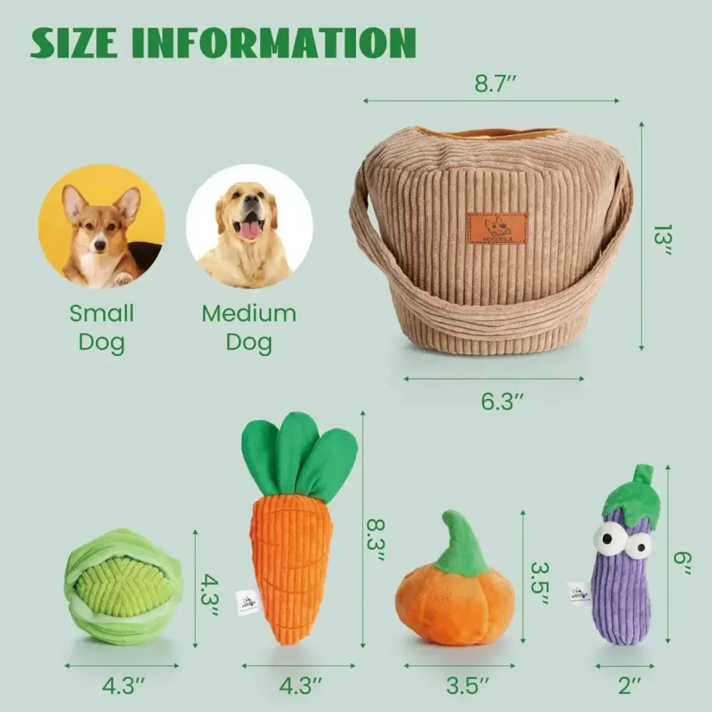 Nocciola 15 - Pack Squeaky Fruit & Veggie Dog Toys with Basket - Talis Us