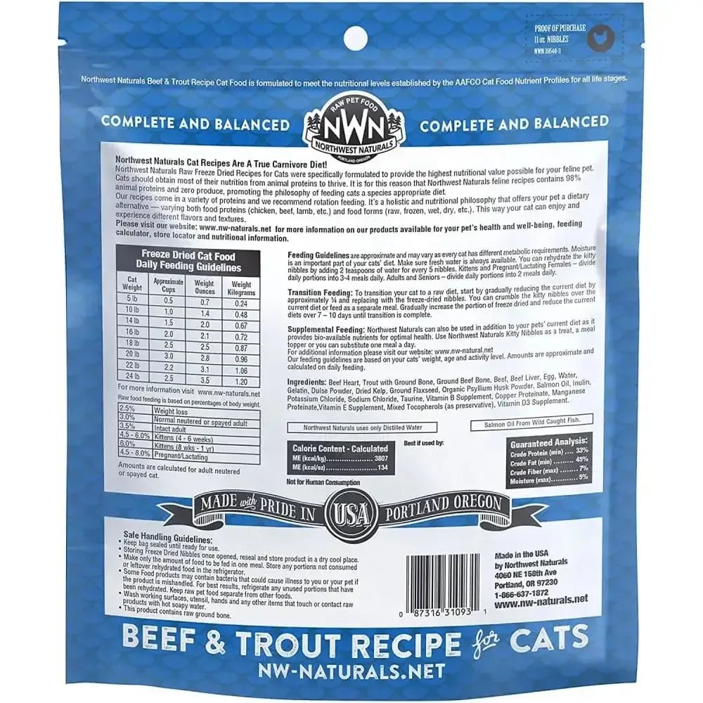 Northwest Naturals Freeze Dried Cat Nibbles Beef & Trout Cat Food 11 oz - Talis Us