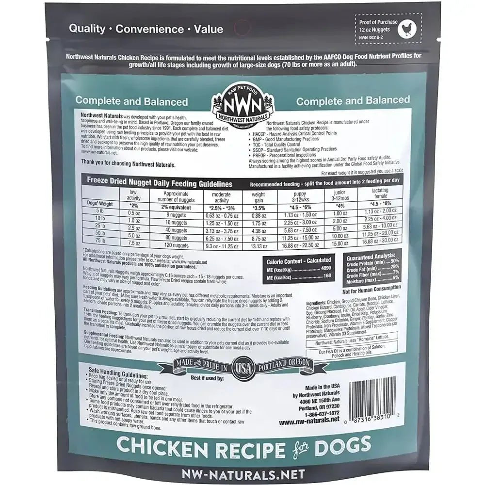 Northwest Naturals Freeze Dried Raw Diet for Dogs Chicken Nuggets Dog Food - Talis Us