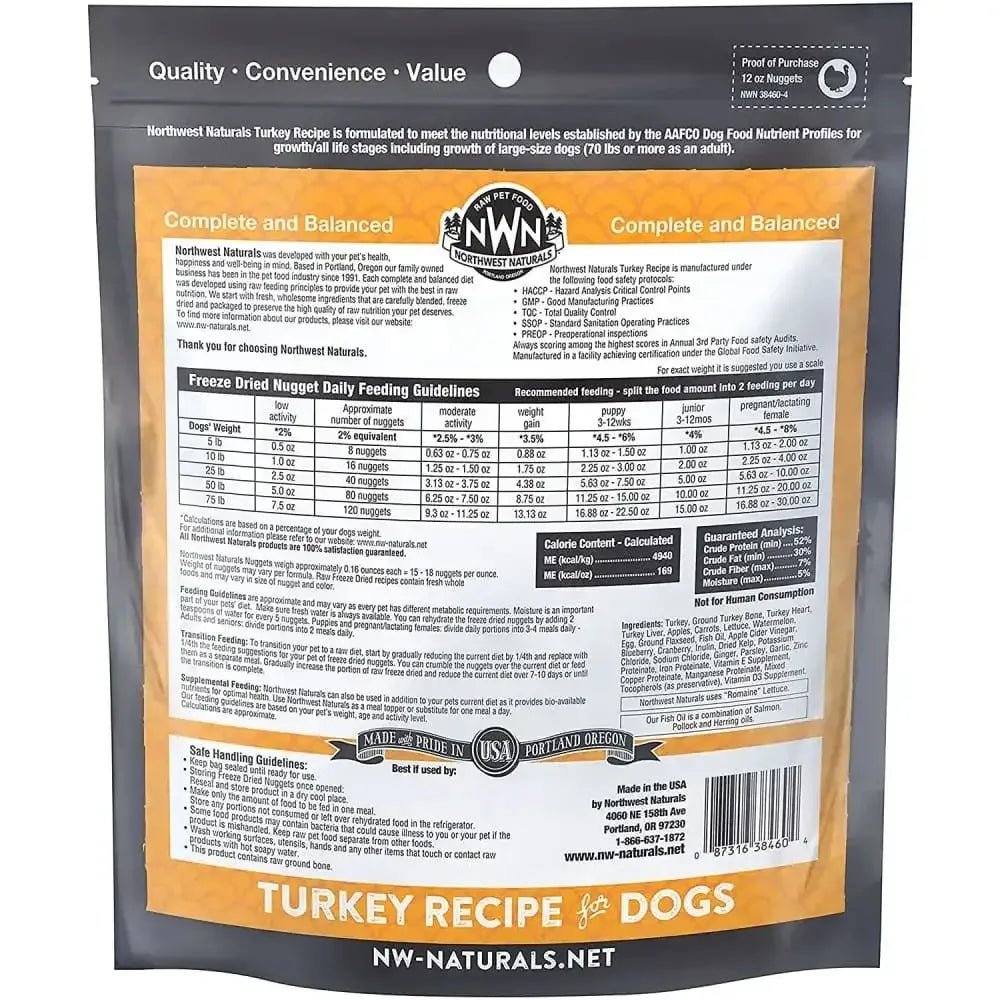 Northwest Naturals Freeze Dried Raw Diet for Dogs Turkey Nuggets Dog Food - Talis Us
