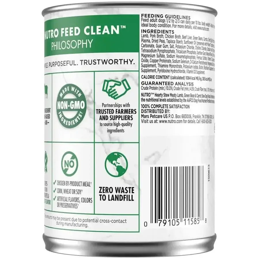 Nutro Products Hearty Stew Cuts in Gravy Adult Wet Dog Food Lamb, Green Bean & Carrot Stew, - Talis Us