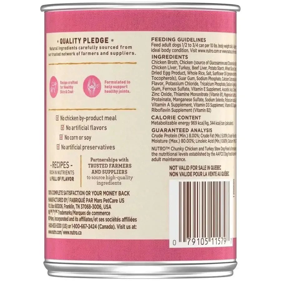 Nutro Products Large Breed Adult Wet Dog Food Chunky Chicken & Turkey Stew - Talis Us