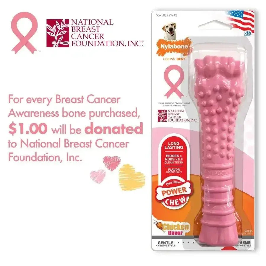 Nylabone Breast Cancer Awareness Chicken Dog Power Chew Toy - Talis Us