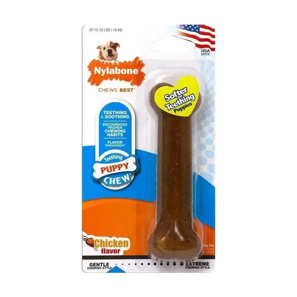 Nylabone® Teething Puppy Chews Puppy Chews Chicken Flavor Bone Chews Dog Toys Wolf Up to 35 Lbs Nylabone®