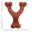 Nylabone strong chew bacon dog toy in a Y shape, 5 inches tall and 4 inches wide for vigorous chewers