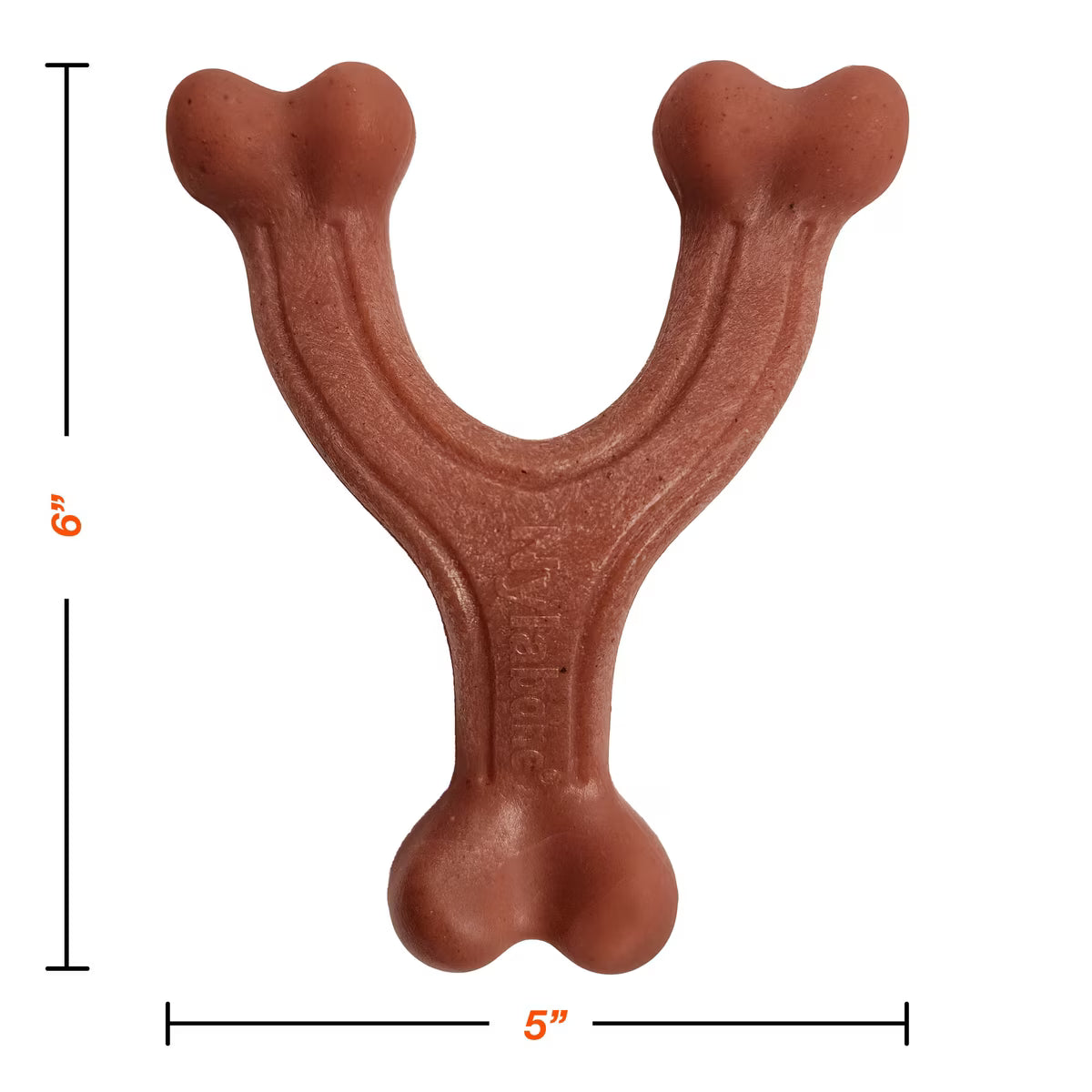 Nylabone strong chew bacon dog toy in Y-shape, measuring 5 inches for tough chewers