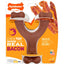 Nylabone strong chew bacon dog toy in a Y shape, designed for powerful chewers with real bacon flavor