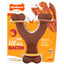 Nylabone strong chew bacon dog toy in a Y-shaped design for durable chewing fun