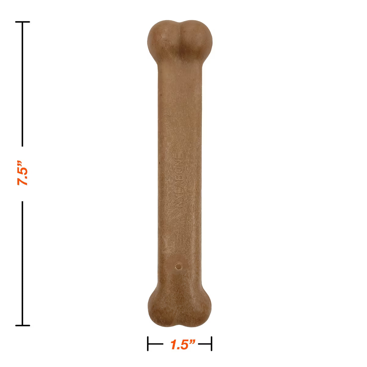 Nylabone strong chew dog toy in a bone shape, 7.5 inches long and 1.5 inches wide for aggressive chewers