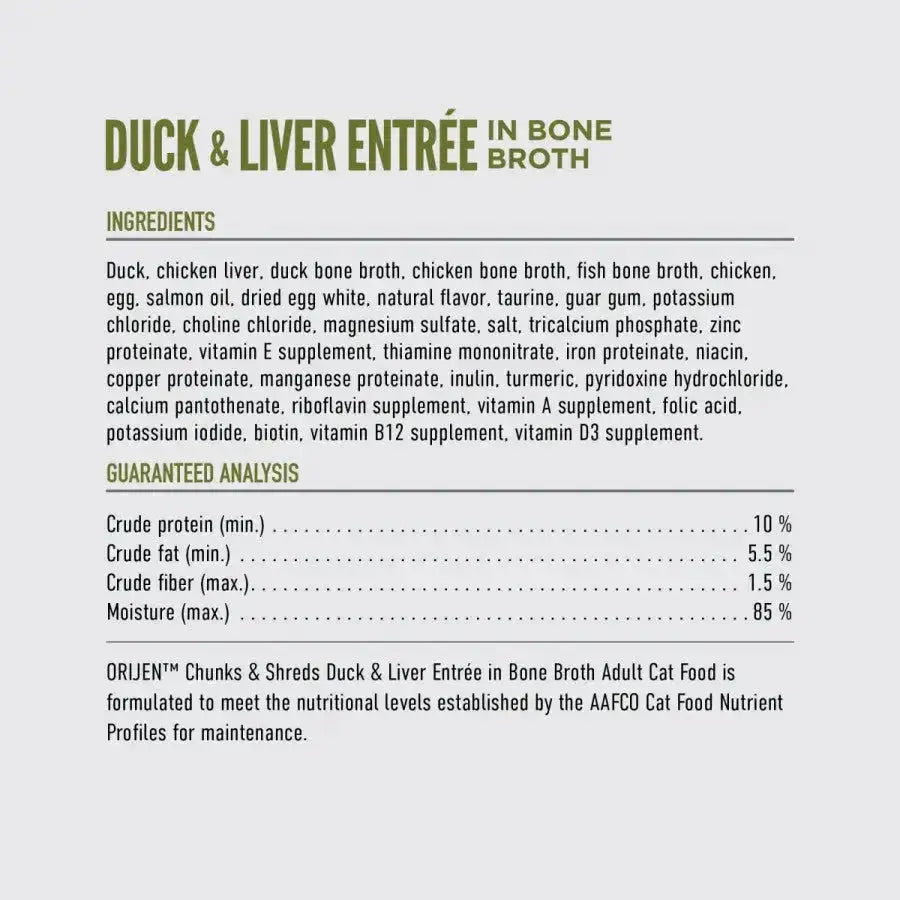 ORIJEN Duck & Liver Grain - Free Chunks in Gravy & Shreds Wet Cat Food - Talis Us