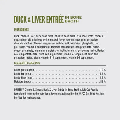 ORIJEN Duck & Liver Grain - Free Chunks in Gravy & Shreds Wet Cat Food - Talis Us