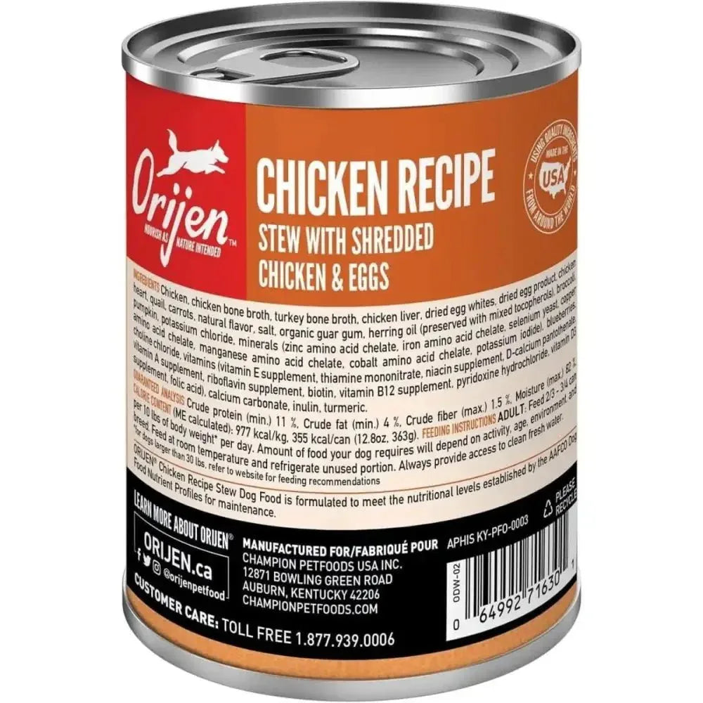 ORIJEN Real Meat Shreds Chicken & Eggs Recipe Stew Grain - Free Wet Dog Food 12ea/12.8 oz - Talis Us