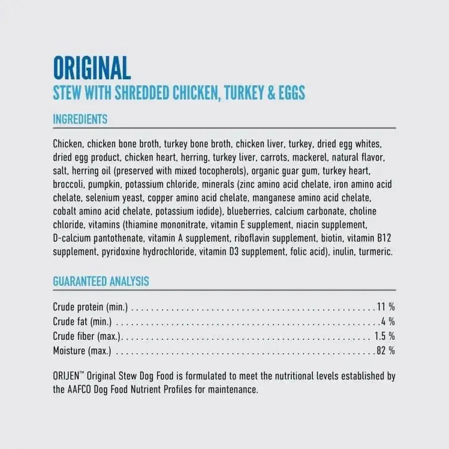 ORIJEN Real Meat Shreds Chicken, Turkey & Eggs Recipe Stew Grain - Free Wet Dog Food 12ea/12.8 oz - Talis Us
