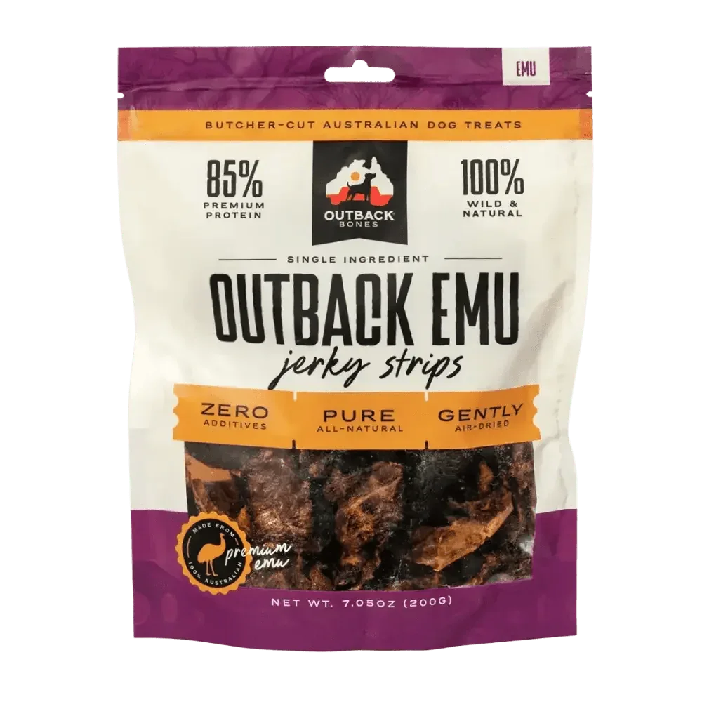 Outback Bones Natural Emu Jerky Strips for Dogs 7.05 oz - Talis Us
