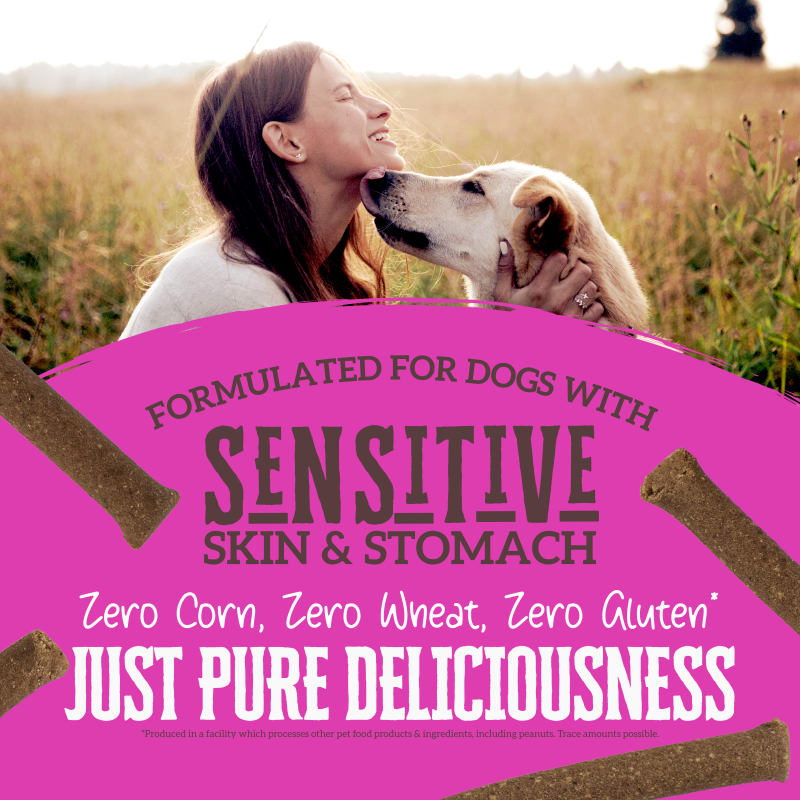 Talis Us Wholesomes Rewards Chewy Lamb Sticks Dog Treats, designed for dogs with sensitive skin and stomach, featuring natura