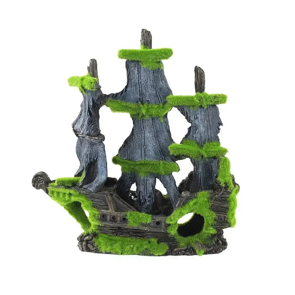 Penn Plax Pirate Ship with Moss Aquatic Decor - Talis Us