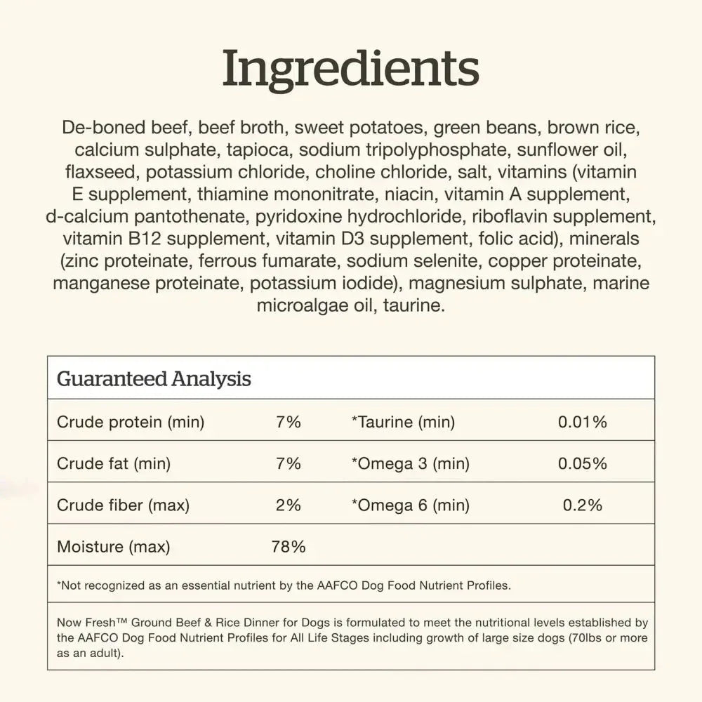 Petcurean Now Fresh Ground Beef & Rice Wet Dog Food with Grains 24ea/2.8 oz - Talis Us