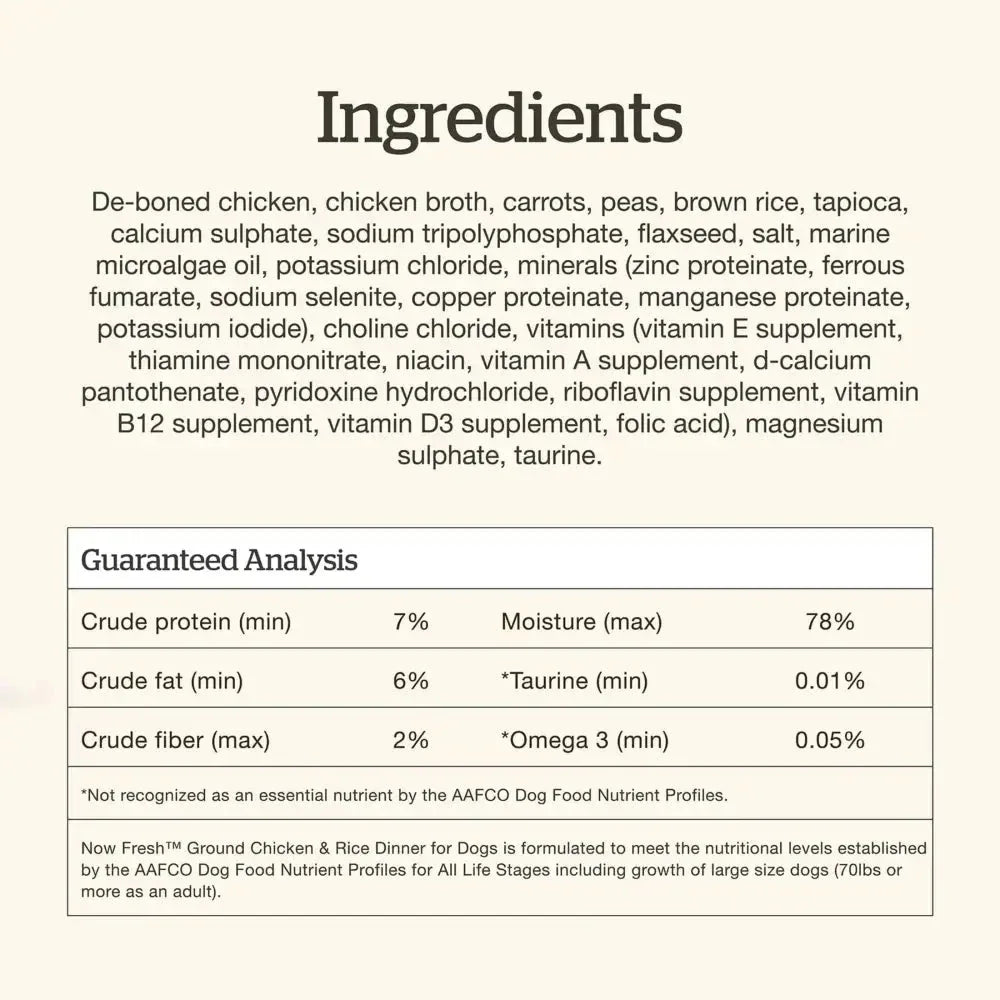 Petcurean Now Fresh Ground Chicken & Rice Wet Dog Food with Grains 24ea/2.8 oz - Talis Us