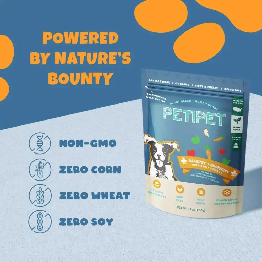 PETIPET Allergy + Immunity with Quercetin & Omega 3 Apple & Carrot Flavored Soft Chew Allergy Supplement for Dogs 7oz - Talis Us