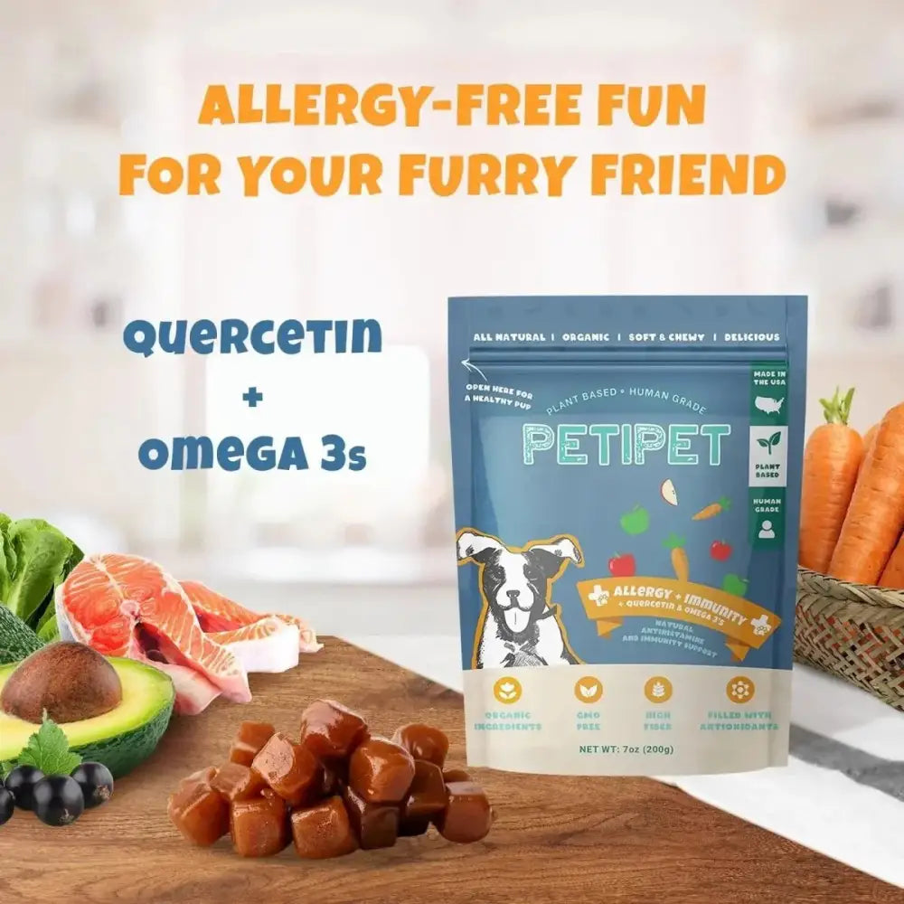 PETIPET Allergy + Immunity with Quercetin & Omega 3 Apple & Carrot Flavored Soft Chew Allergy Supplement for Dogs 7oz - Talis Us