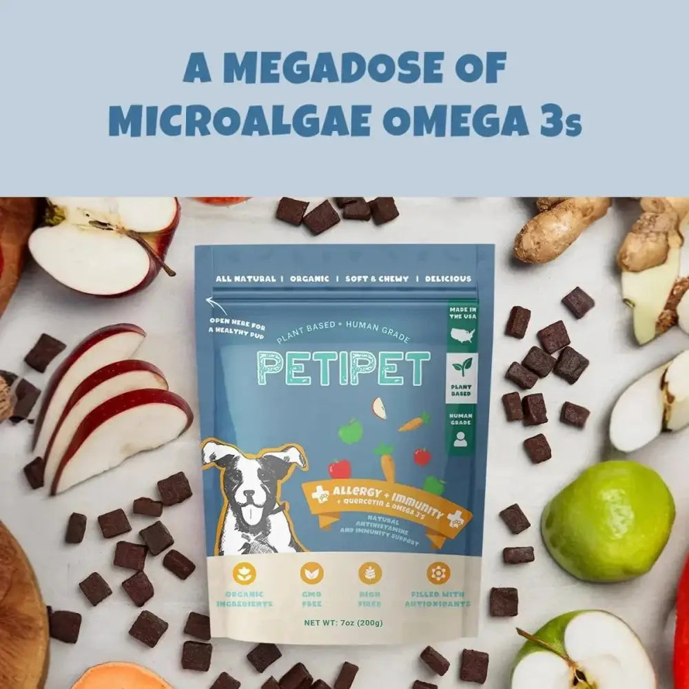 PETIPET Allergy + Immunity with Quercetin & Omega 3 Apple & Carrot Flavored Soft Chew Allergy Supplement for Dogs 7oz - Talis Us