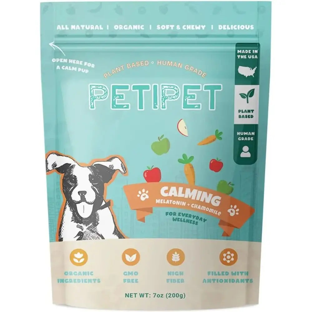 PETIPET Calming Bites with Melatonin + Chamomile Apple & Carrot Flavored Soft Chew Calming Supplement for Dogs 7oz - Talis Us