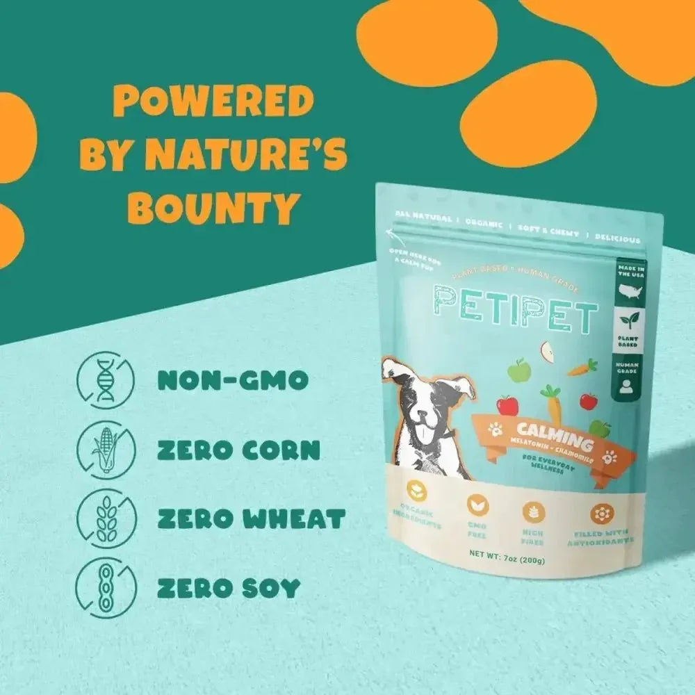 PETIPET Calming Bites with Melatonin + Chamomile Apple & Carrot Flavored Soft Chew Calming Supplement for Dogs 7oz - Talis Us