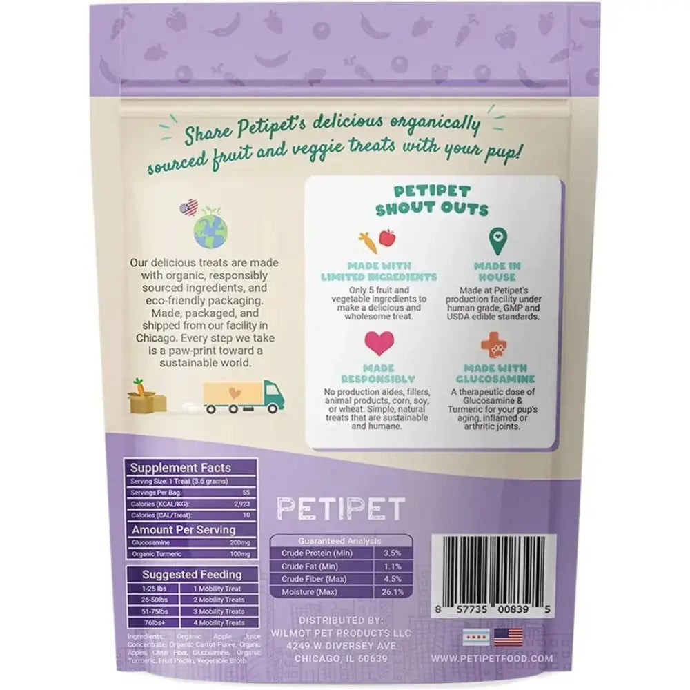 PETIPET Mobility Bites with Glucosamine + Turmeric Apple & Carrot Flavored Soft Chew Hip & Joint Supplement for Dogs 7oz - Talis Us