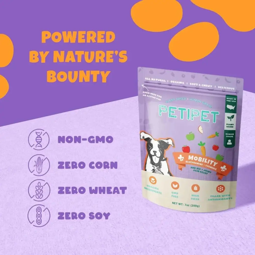 PETIPET Mobility Bites with Glucosamine + Turmeric Apple & Carrot Flavored Soft Chew Hip & Joint Supplement for Dogs 7oz - Talis Us