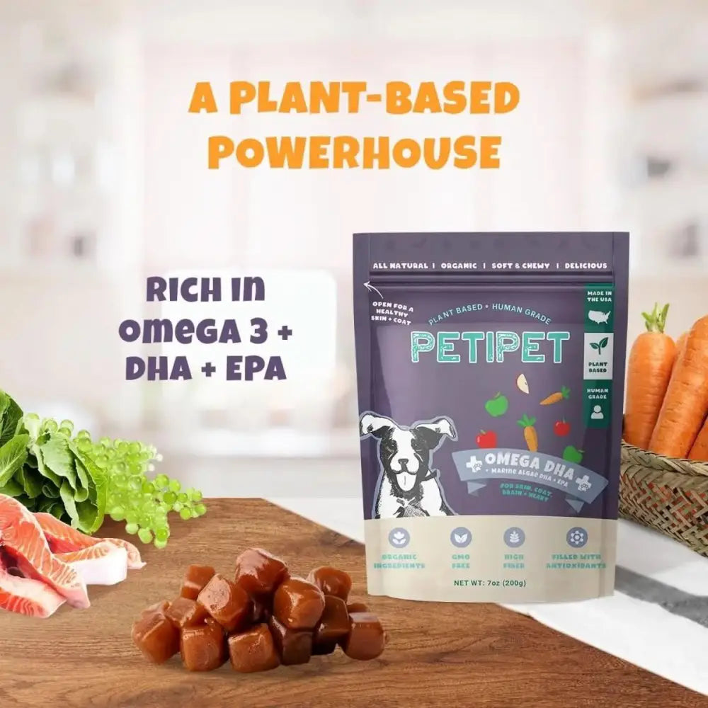 PETIPET Omega DHA Bites with Marine Algae DHA + EPA Apple & Carrot Flavored Soft Chew Brain & Heart Health Supplement for Dogs 7oz - Talis Us