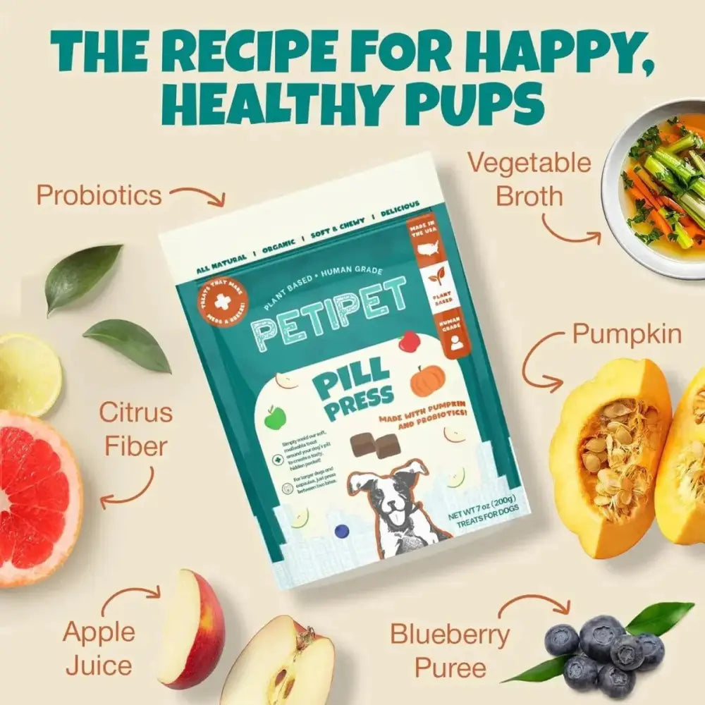 PETIPET Pill Press Dog Treats - Easy Capsule & Tablet Hider - Vegan Chews with Pumpkin & Probiotics 7oz - Talis Us