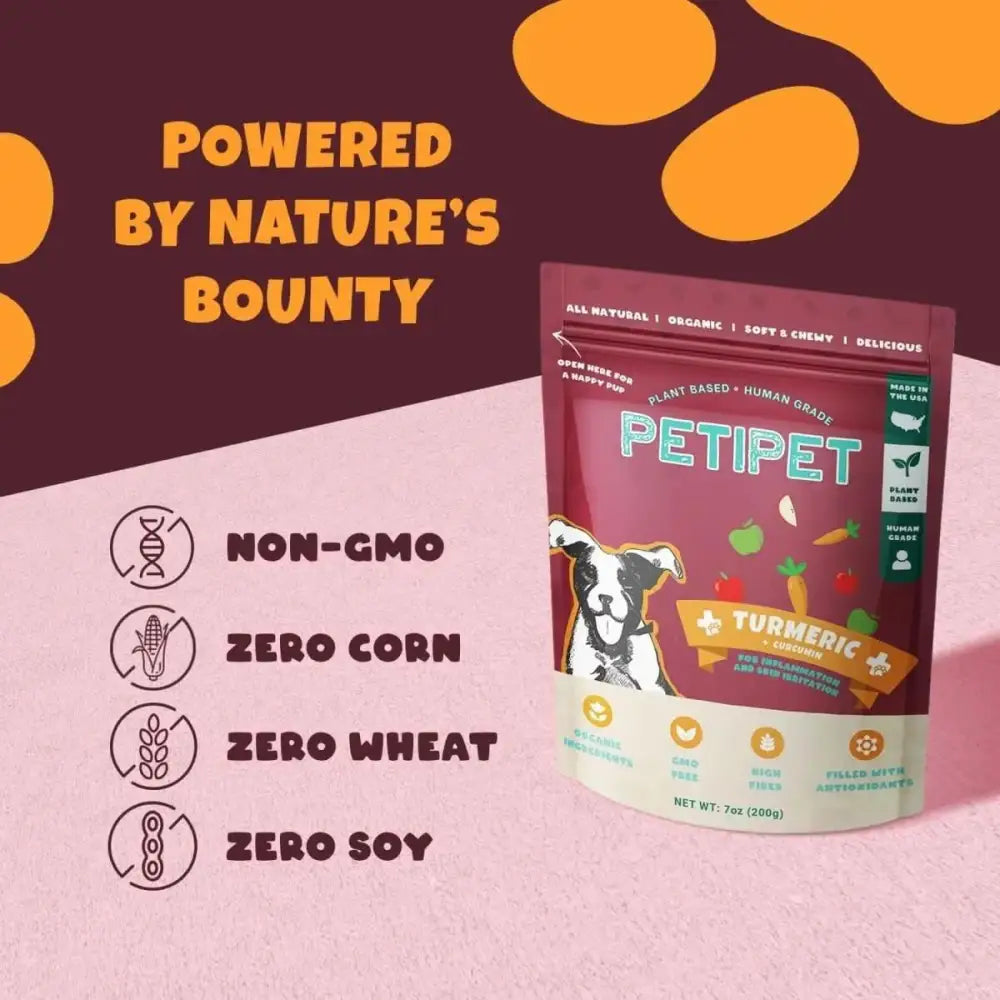 PETIPET Turmeric Bites + Curcumin Apple & Carrot Flavored Soft Chew Anti - Inflammatory Supplement for Dogs 7oz - Talis Us