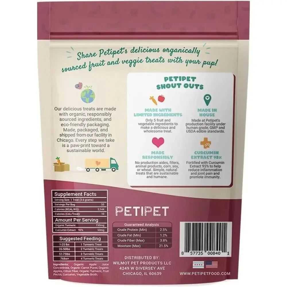 PETIPET Turmeric Bites + Curcumin Apple & Carrot Flavored Soft Chew Anti - Inflammatory Supplement for Dogs 7oz - Talis Us