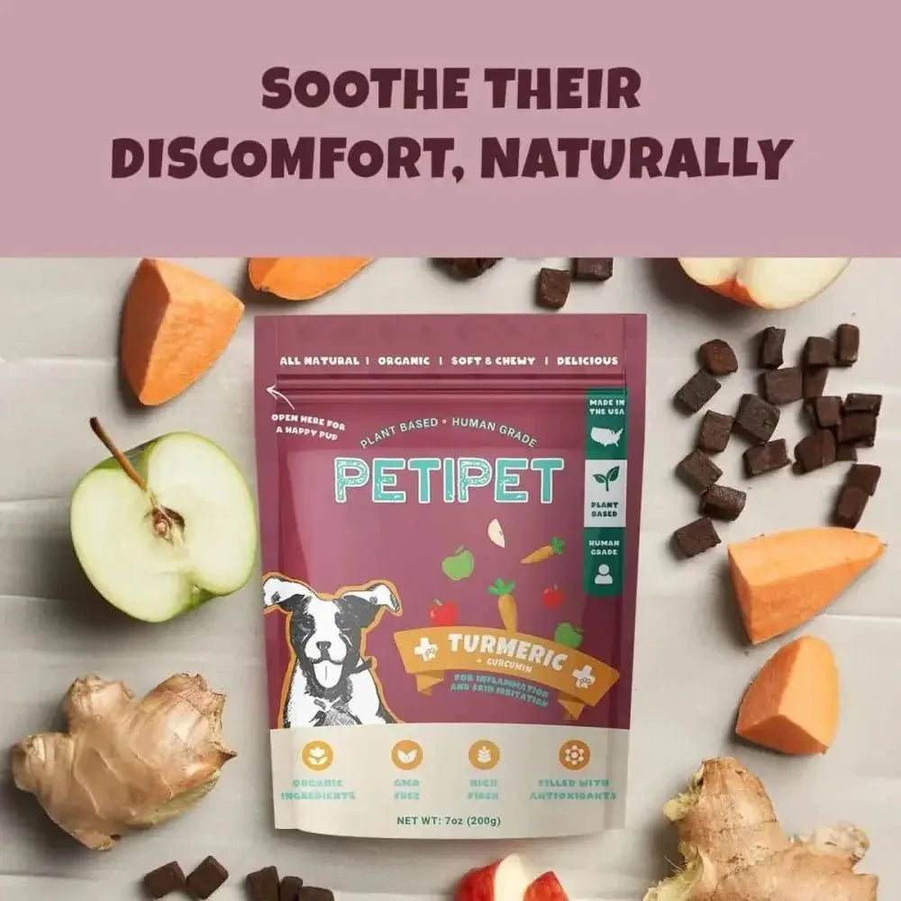 PETIPET Turmeric Bites + Curcumin Apple & Carrot Flavored Soft Chew Anti - Inflammatory Supplement for Dogs 7oz - Talis Us