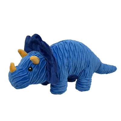 Petlou Groovyz dog toy in blue dinosaur design with soft plush texture for interactive play