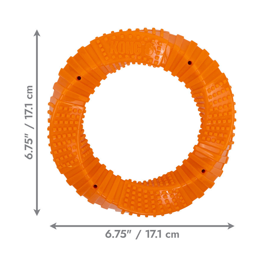 KONG Corestrength Ring Toy in bright orange, measuring 6.75 inches, designed for interactive play and durability.
