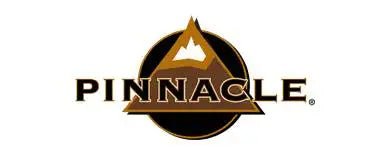 The pinnacle logo features a stylized golden triangle with a white mountain peak inside, set against a black circular background.