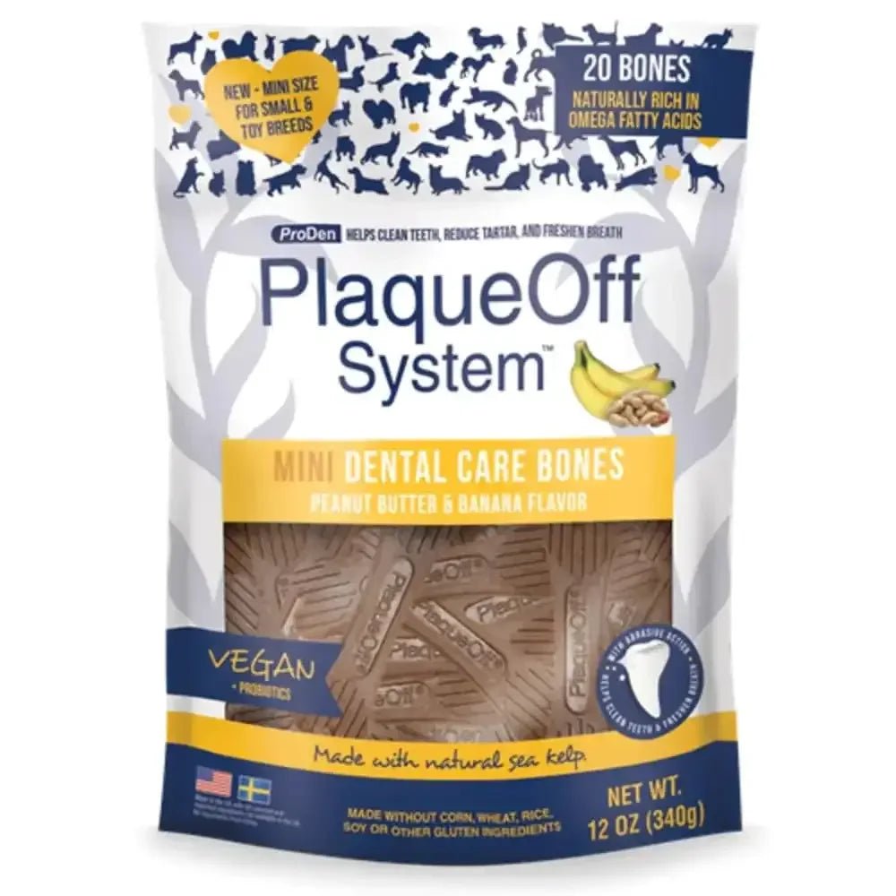 PlaqueOff MINI Dental Care Bones Peanut Butter & Banana Dog Chews - Talis Us