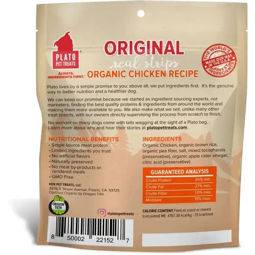 Plato Original Real Strips Organic Chicken Dog Treats - Talis Us