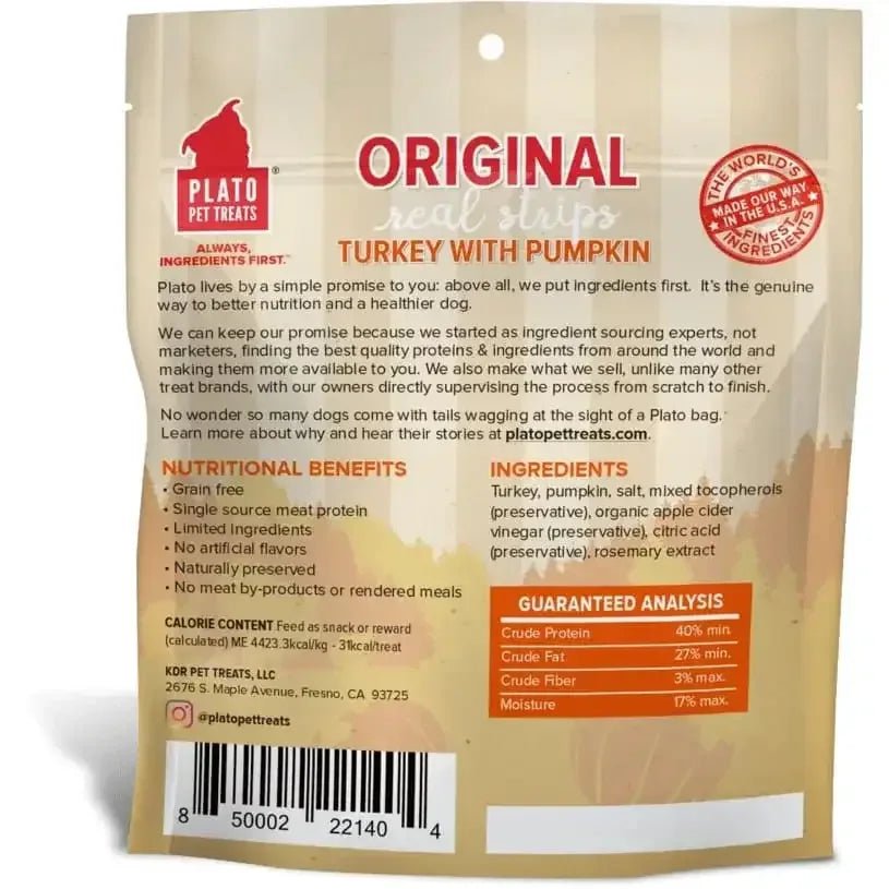 Plato Original Real Strips Turkey & Pumpkin Dog Treats - Talis Us