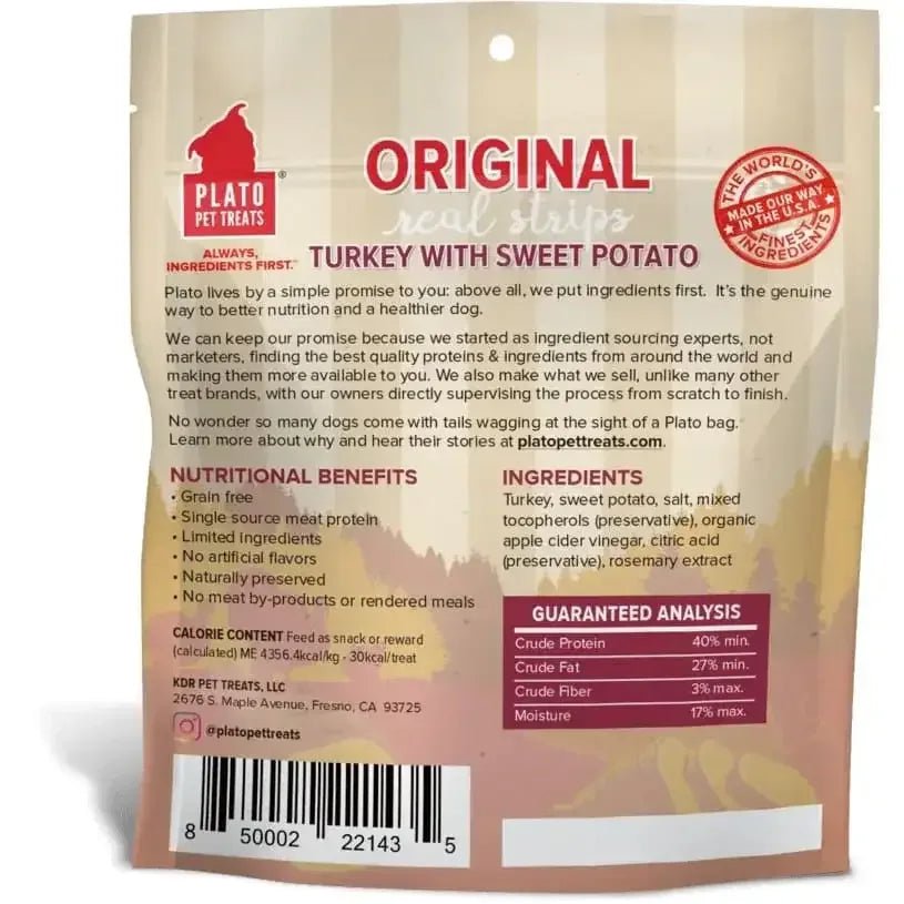 Plato Original Real Strips Turkey & Sweet Potato Dog Treats - Talis Us