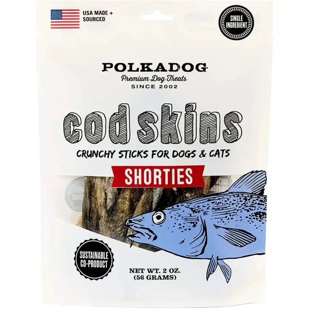 Polka Dog Cod Skin Jerky Shorties Fish Jerky Treats for Dog & Cats 2oz - Talis Us