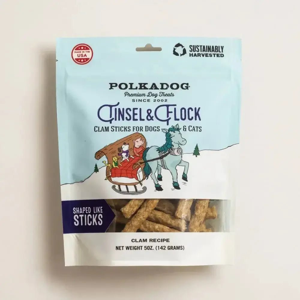 Polka Dog Holiday Pouch: Tinsel & Flock Cat Dog Treats (Clam) 5oz - Talis Us