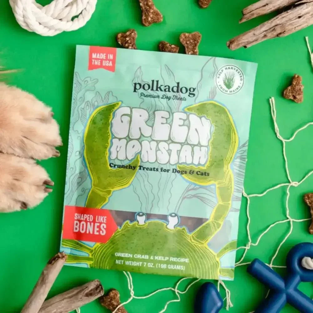 Polkadog Green Monstah Bone Shaped Crunchy Dog and Cat Treats - Talis Us