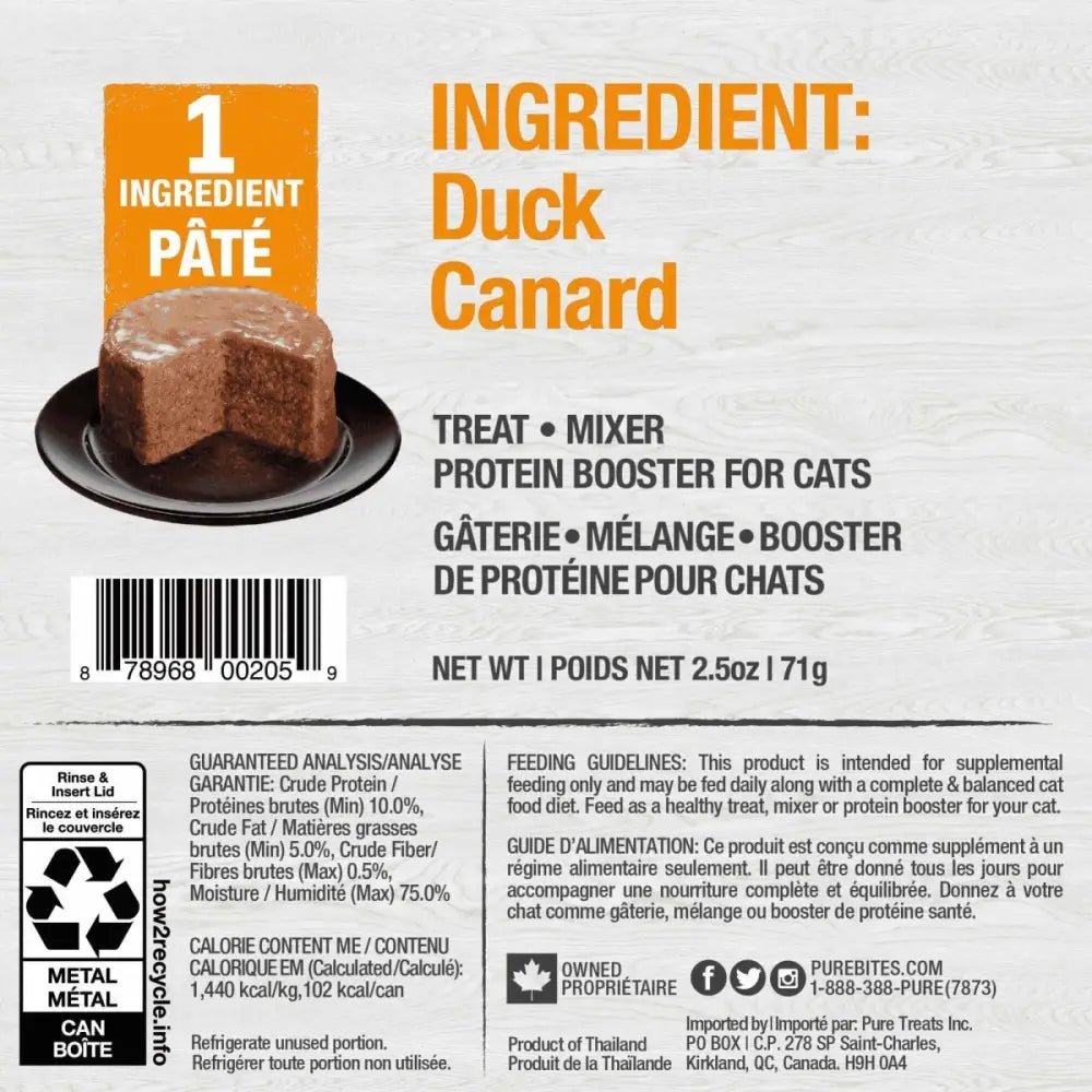 PureBites 100% Pure Protein Duck Pate Cat Food 12 / 2.5 oz - Talis Us