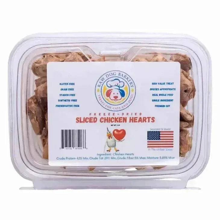 Raw Dog Barkery Chicken Hearts Sliced Freeze - Dried Dog Treats 1LB Bulk - Talis Us