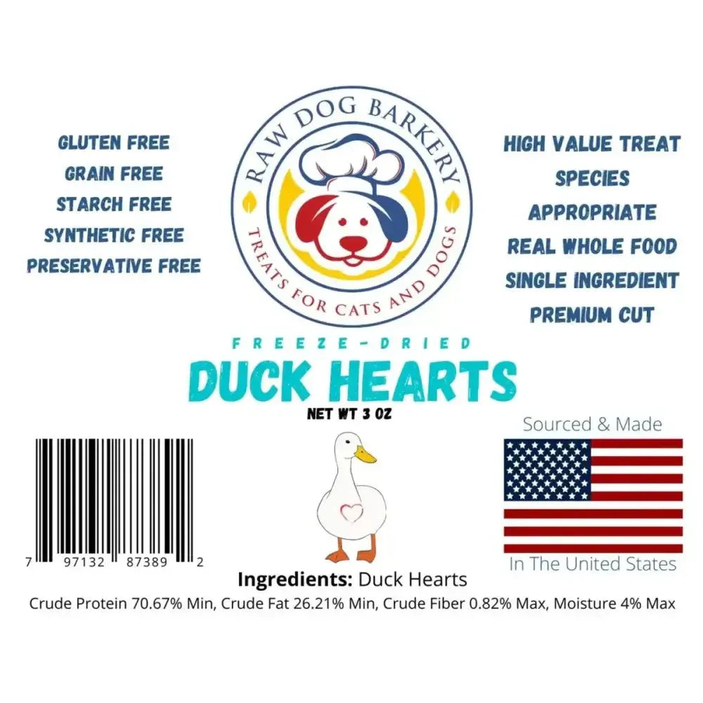 Raw Dog Barkery Duck Hearts Whole Freeze - Dried Dog Treats - Talis Us