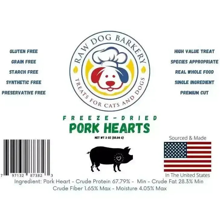 Raw Dog Barkery Pork Hearts Freeze - Dried Dog Treats - Talis Us