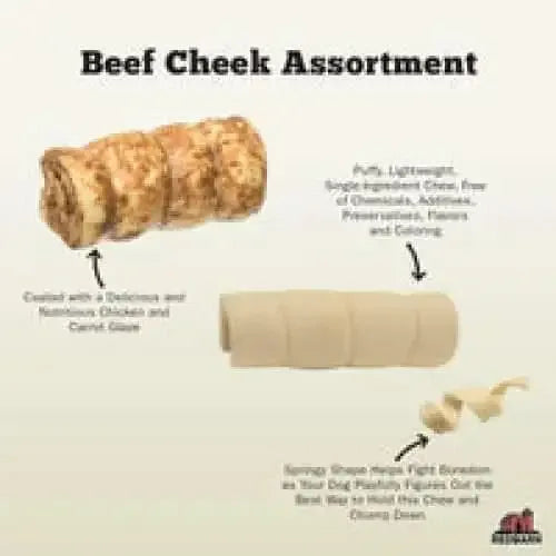 Beef Cheek Roll Dog Treat assortment with chewy texture and tasty flavor for dogs